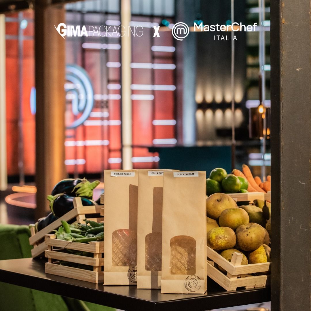 Sacchetti Gima Packaging in polipropilene avana con finestra trasparente nella dispensa di MasterChef Italia 12